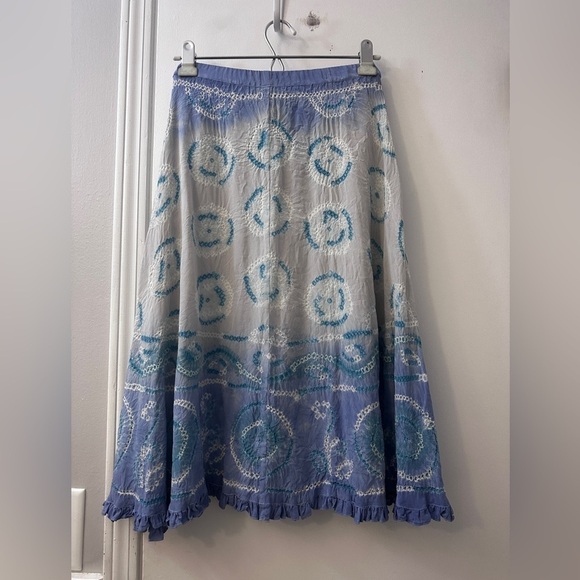 ECI Women’s Blue Ombre Silk Skirt Size 10, Sequin Embroidered Boho A-Line Skirt - Picture 7 of 10